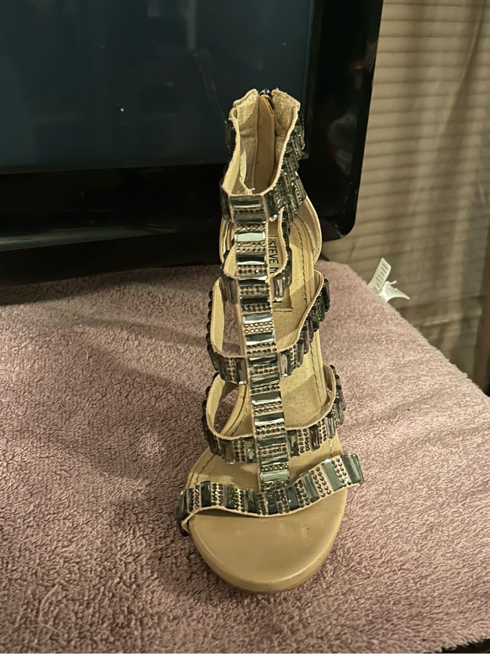 Steve Madden Tan Gladiator Sandal with Metallic Beading